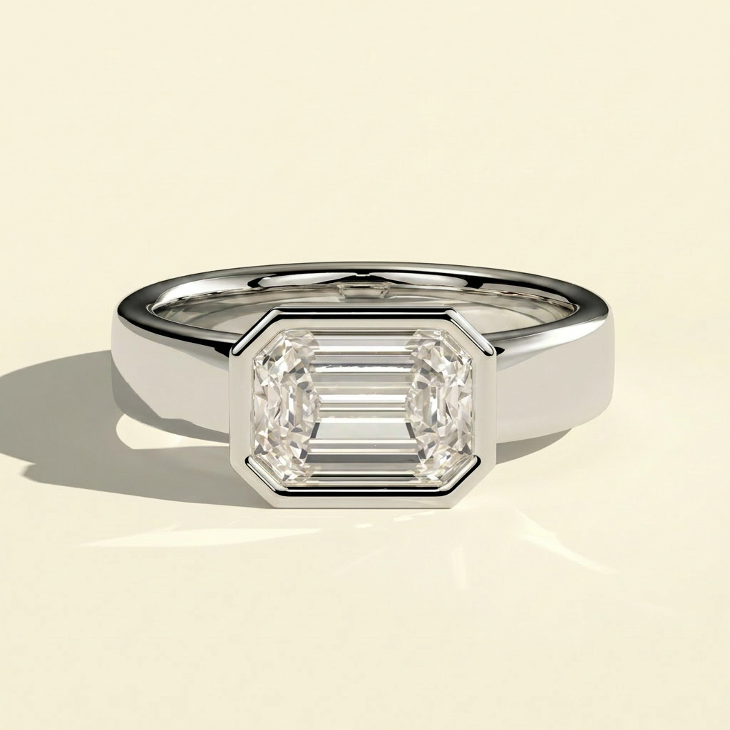 The Jules - East West Emerald Cut Lab Grown Diamond Bezel Engagement Ring