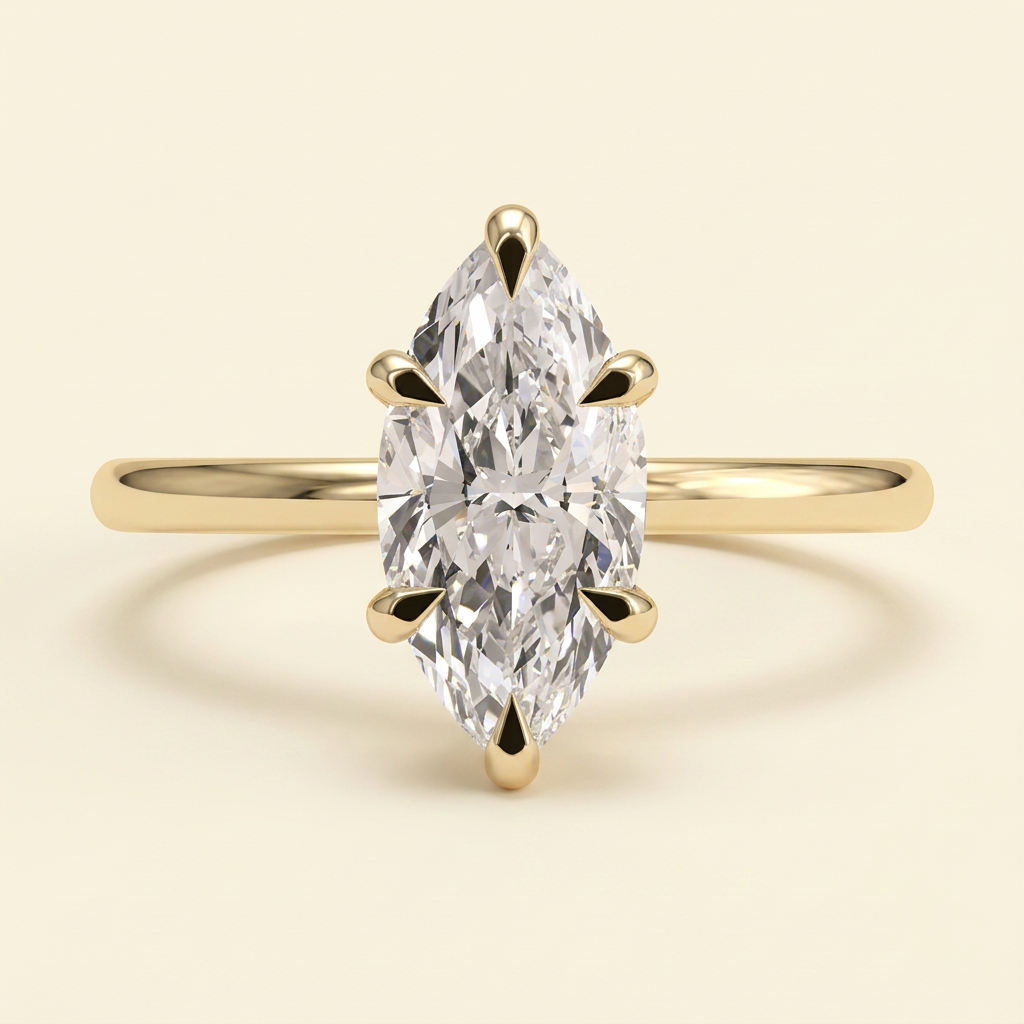 The Seline - Marquise Cut Lab Grown Diamond Six Claw Solitaire Engagement Ring