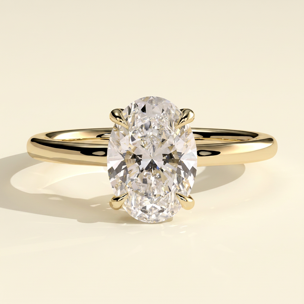 The Cassia - Oval Cut Lab Grown Diamond Solitaire with Hidden Halo and Floating Open Bridge Engagement Ring