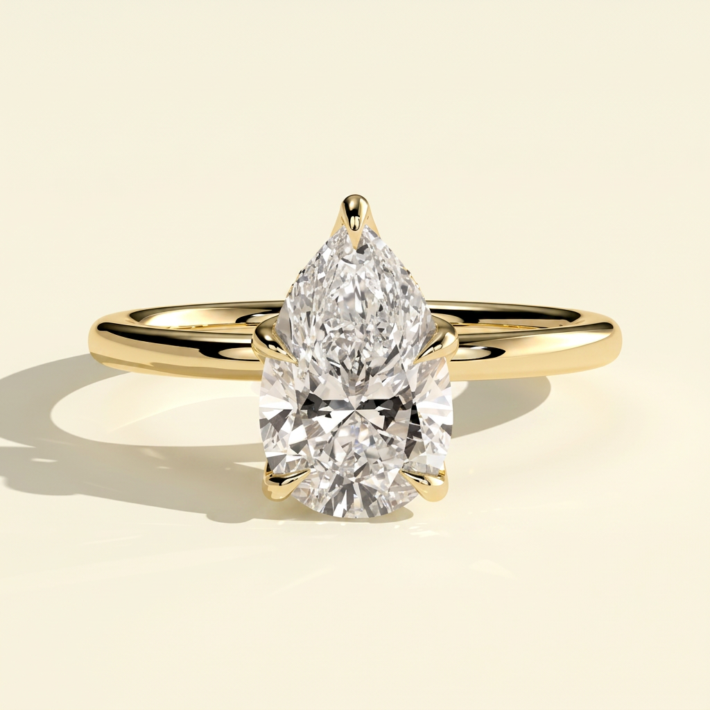 The Ora - Pear Cut Lab Grown Diamond Solitaire with Petal Gallery Engagement Ring