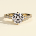 The Mirelle - Round Cut Lab Grown Diamond Hidden Halo Solitaire with Pave Collar and Pave Band Engagement Ring