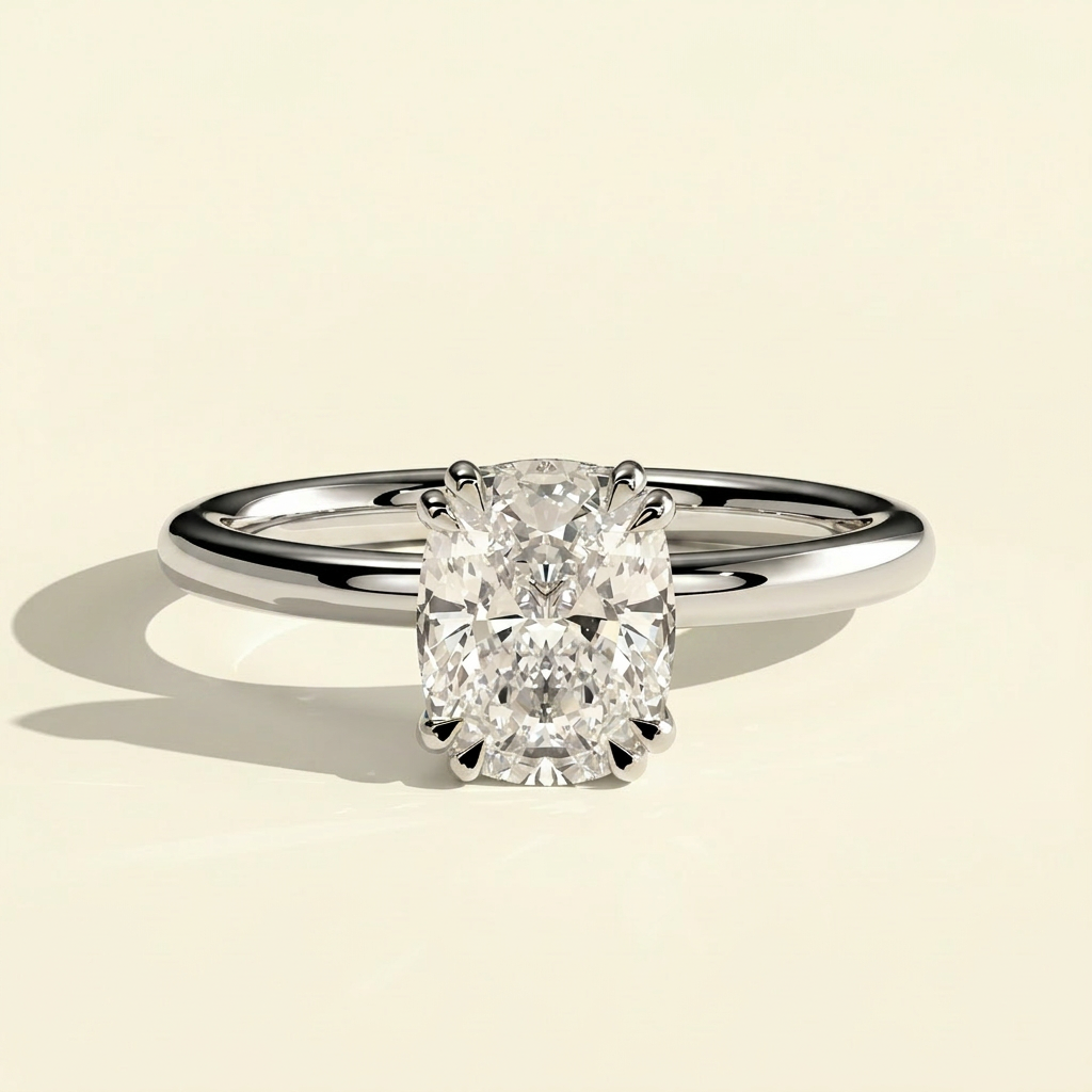 The Elara - Elongated Cushion Cut Lab Grown Diamond Ring with Hidden Halo