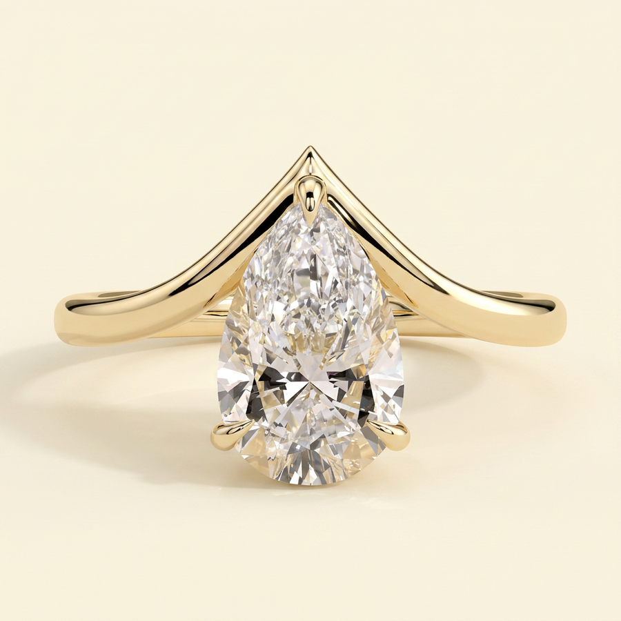 The Halina - Pear Cut Lab Grown Diamond Solitaire with Curved V Band Engagement Ring - Yellow Gold