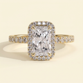 The Ezara - Radiant Cut Lab Grown Diamond Solitaire with Halo and Pave Band Engagement Ring