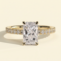 The Laela - Radiant Lab Grown Diamond Solitaire with Wrap Around Hidden Halo and Pave Band Ring