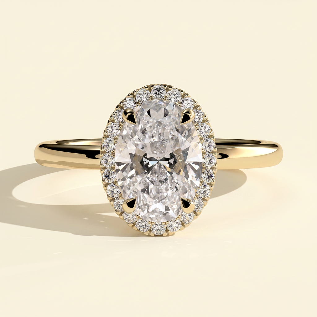 The Sonelle - Oval Cut Lab Grown Diamond Four Claw Halo Engagement Ring