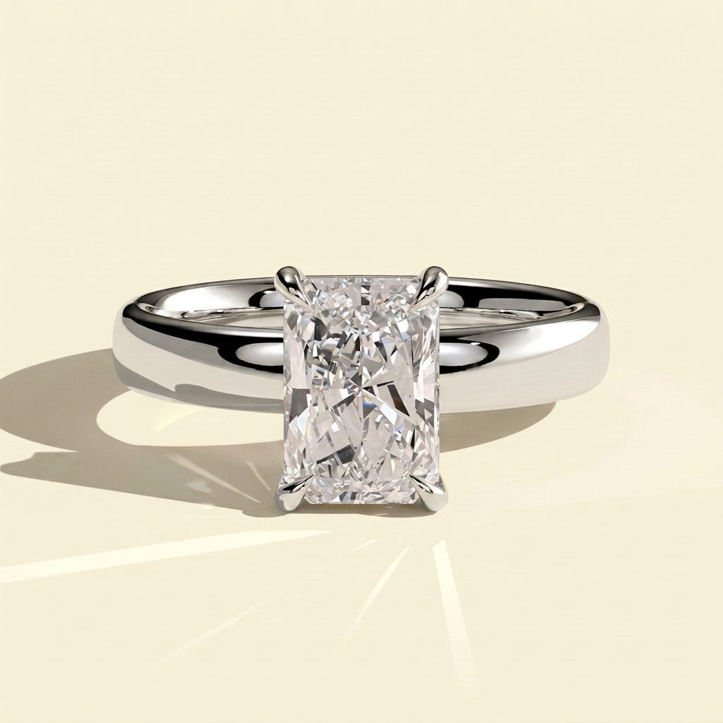 The Doria - Radiant Lab Grown Diamond Solitaire with Cigar Band & Hidden Halo