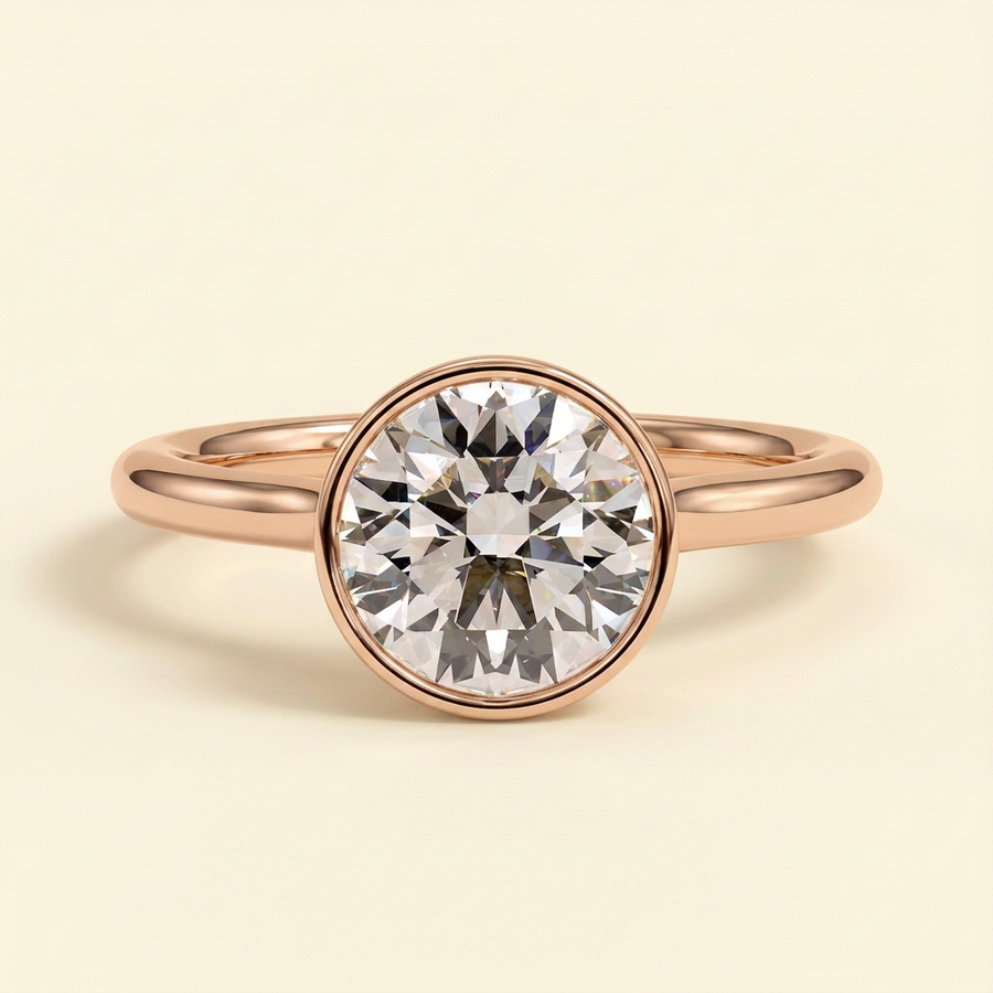 The Ysela - Round Cut Lab Grown Diamond Bezel Set Solitaire with Twisted Gallery Engagement Ring - Rose Gold