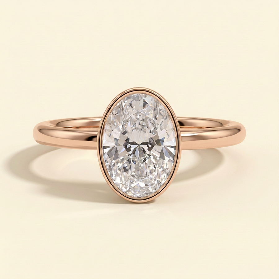 The Uriela - Oval Cut Lab Grown Diamond Bezel Set Solitaire Engagement Ring - Rose Gold