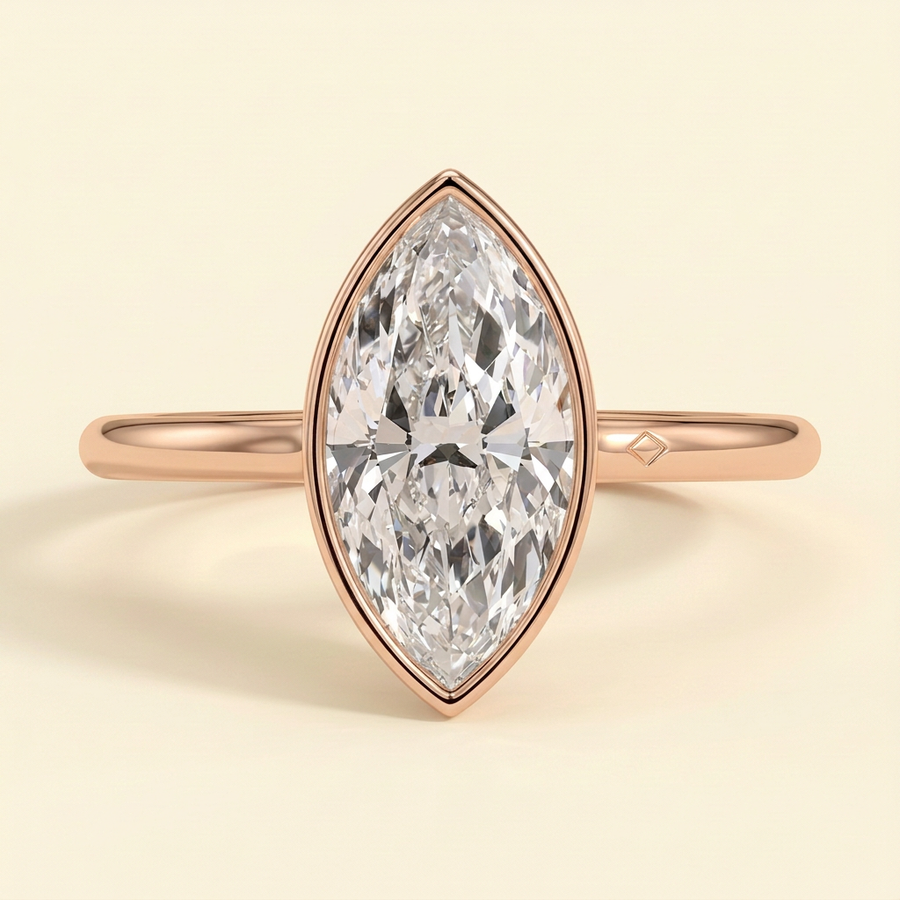 The Venia - Marquise Cut Lab Grown Diamond Bezel Solitaire Engagement Ring - Rose Gold