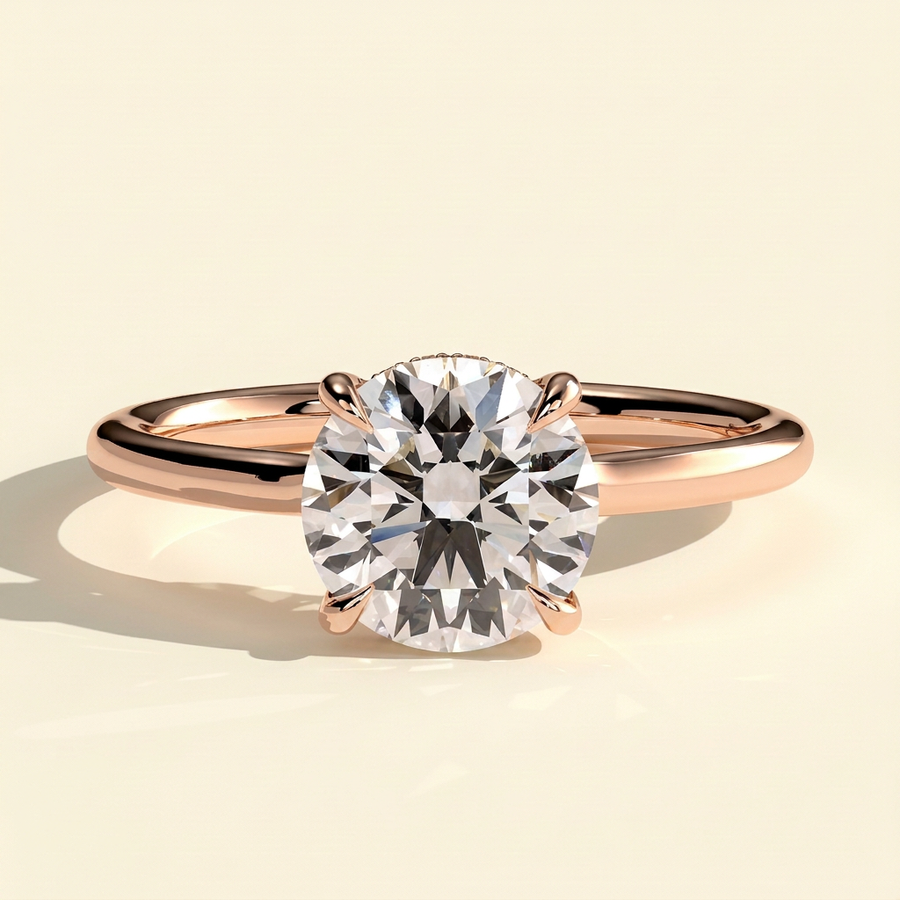 The Cielo - Round Cut Lab Grown Diamond Floating Cathedral Low Set Hidden Halo Engagement Ring - Rose Gold
