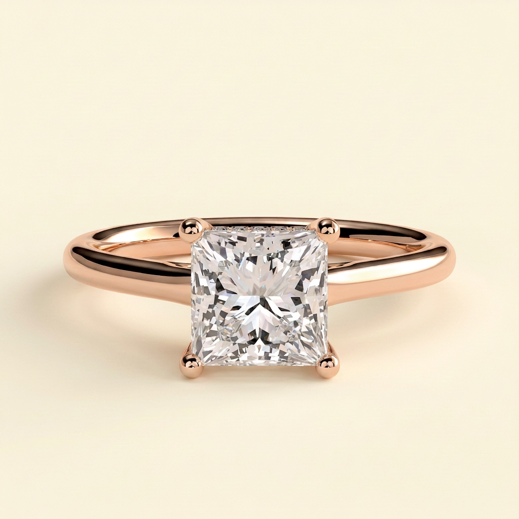 The Zemira - Princess Cut Lab Grown Diamond Hidden Halo Solitaire with Cathedral High Setting Engagement Ring