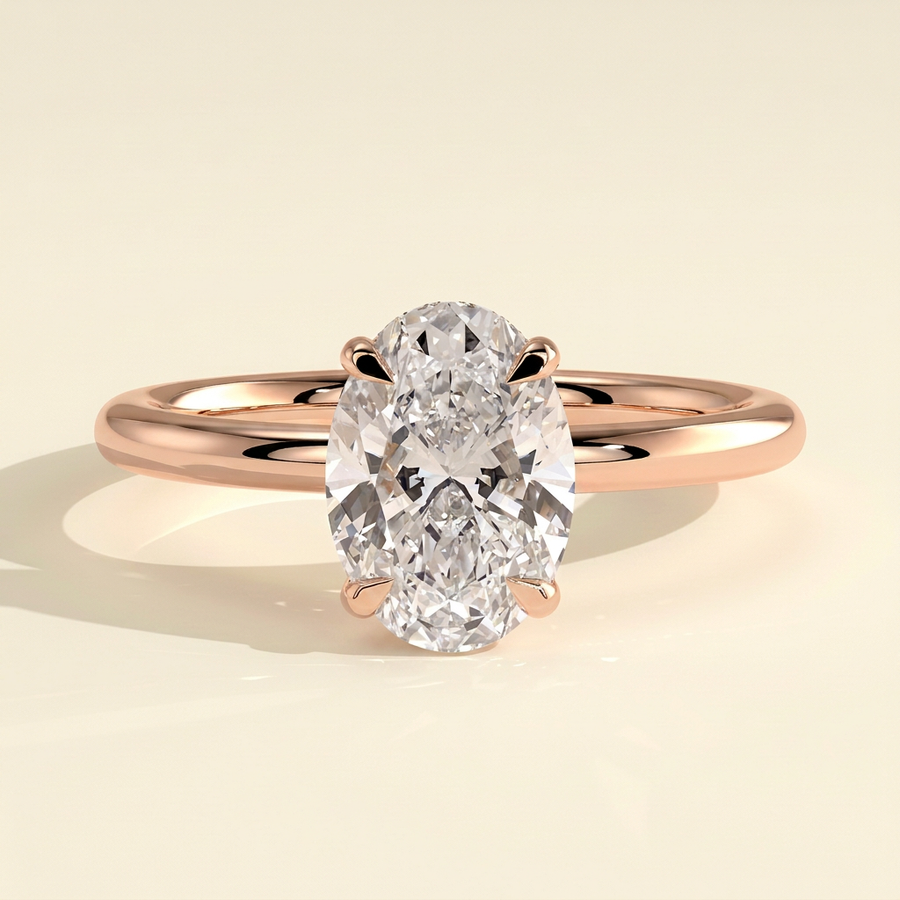The Vela - Four Claw Oval Cut Lab Grown Diamond Hidden Halo Engagement Ring - Rose Gold
