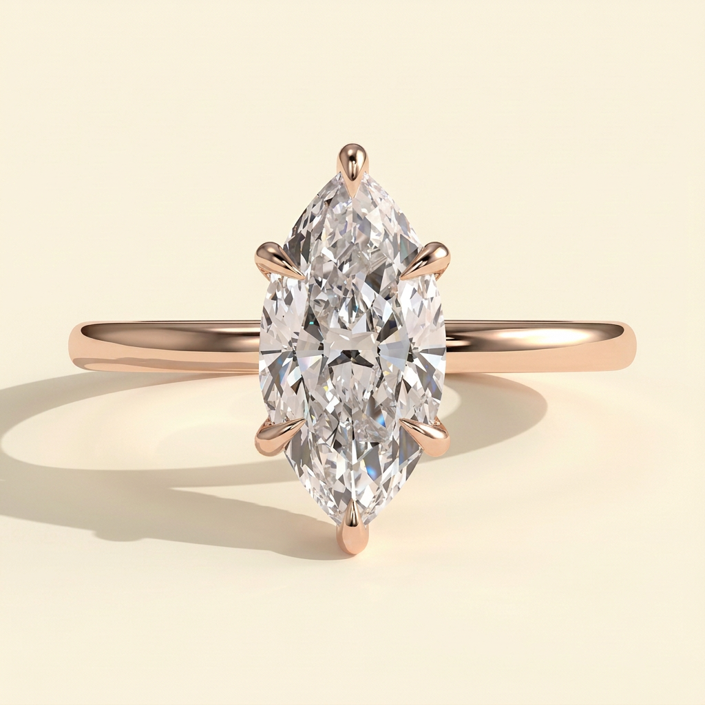 The Unelle - Marquise Cut Lab Grown Diamond Solitaire with Wrap Around Hidden Halo Engagement Ring