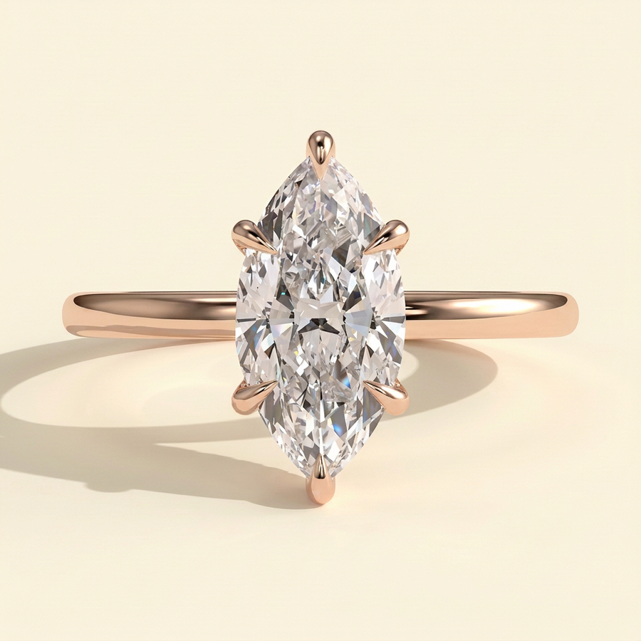 The Unelle - Marquise Cut Lab Grown Diamond Solitaire with Wrap Around Hidden Halo Engagement Ring - Rose Gold