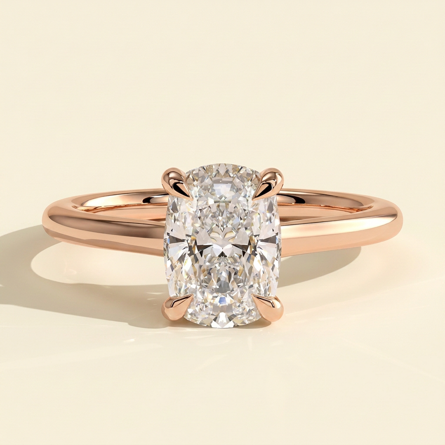 The Melina - Elongated Cushion Cut Lab Grown Diamond Trellis Gallery Solitaire with Low Cathedral Setting Engagement Ring - Rose Gold