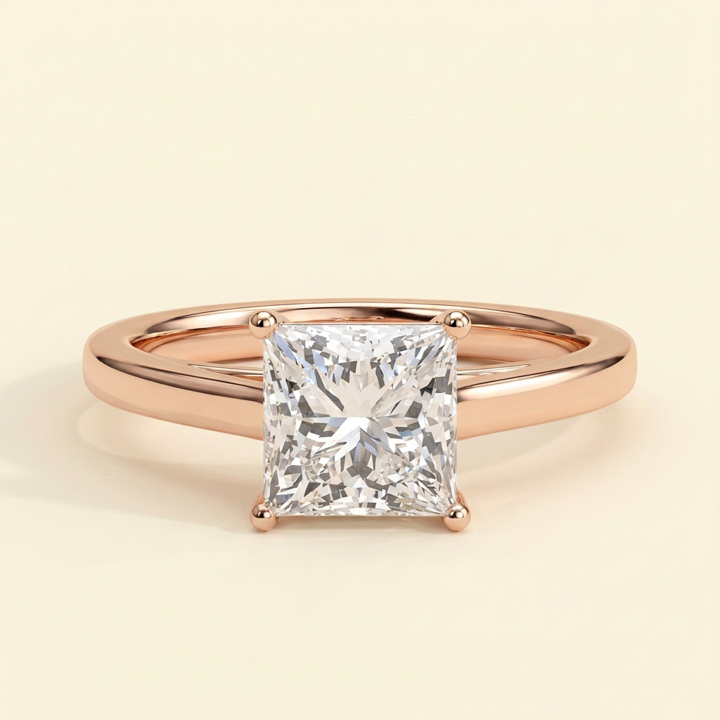 The Monelle - Princess Cut Lab Grown Diamond Four Claw Cathedral Solitaire Engagement Ring