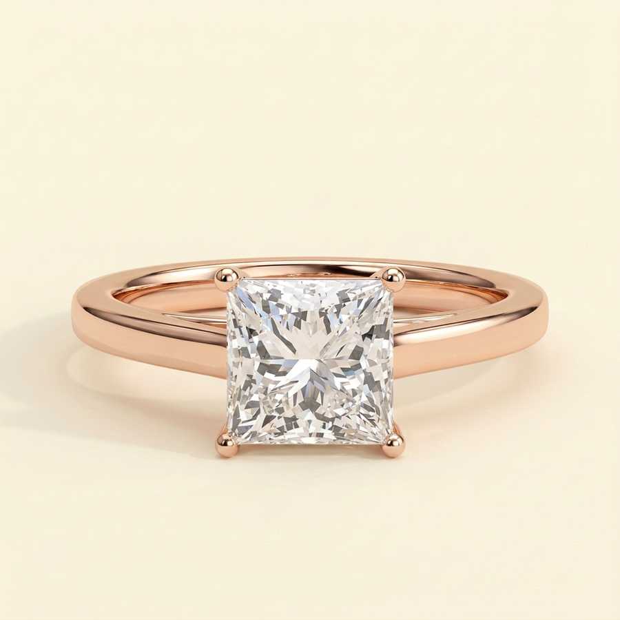 The Monelle - Princess Cut Lab Grown Diamond Four Claw Cathedral Solitaire Engagement Ring - Rose Gold