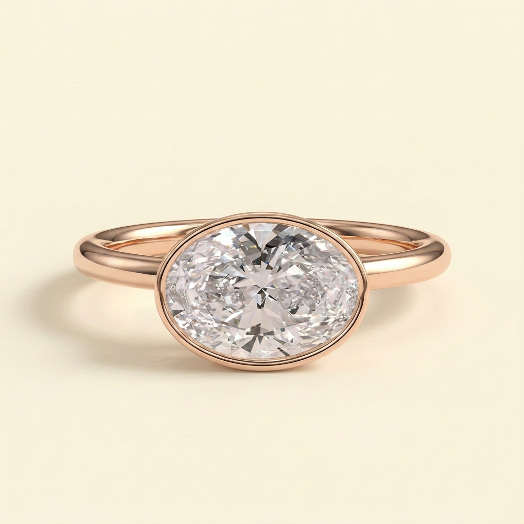 The Fina - Oval Cut Lab Grown Diamond East West Bezel Set Solitaire Engagement Ring