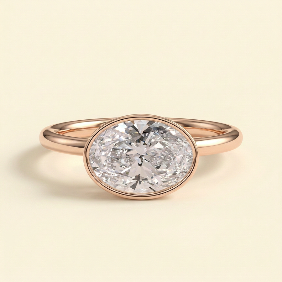 The Fina - Oval Cut Lab Grown Diamond East West Bezel Set Solitaire Engagement Ring - Rose Gold