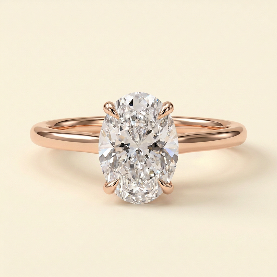 The Chiara - Oval Cut Lab Grown Diamond Hidden Halo Solitaire with Cathedral High Setting Engagement Ring - Rose Gold