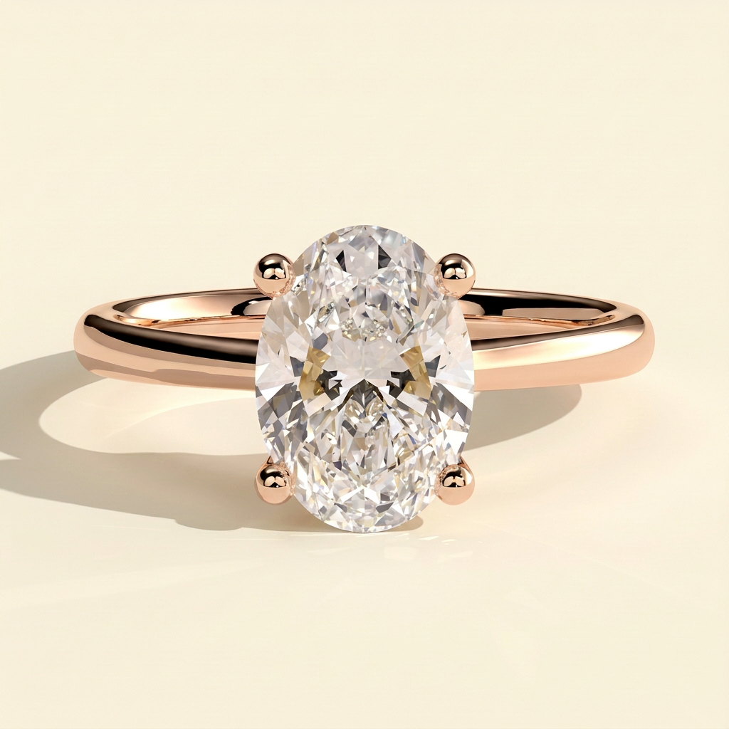 The Peria - Oval Cut Lab Grown Diamond Solitaire Engagement Ring in Cathedral Setting