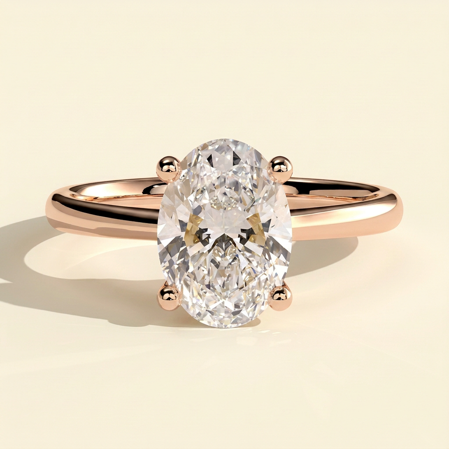 The Peria - Oval Cut Lab Grown Diamond Solitaire Engagement Ring in Cathedral Setting - Rose Gold
