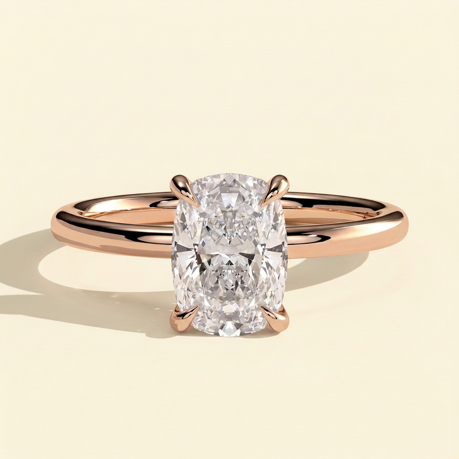 The Iluna - Elongated Cushion Cut Lab Grown Diamond Four Claw Solitaire Engagement Ring - Rose Gold
