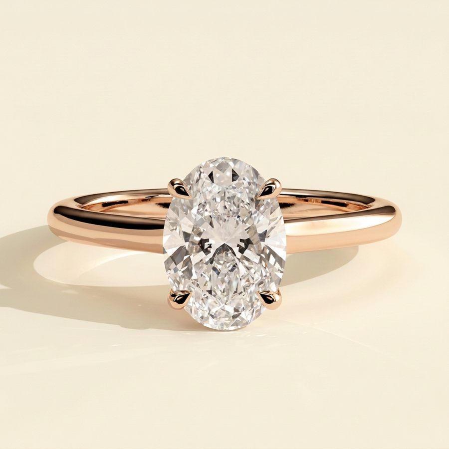 The Meira - Oval Cut Lab Grown Diamond Four Claw Cathedral Solitaire Engagement Ring - Rose Gold