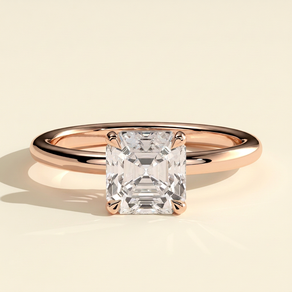 The Bianca - Step Cut Asscher Lab Grown Diamond Solitaire Ring with Low Profile Setting