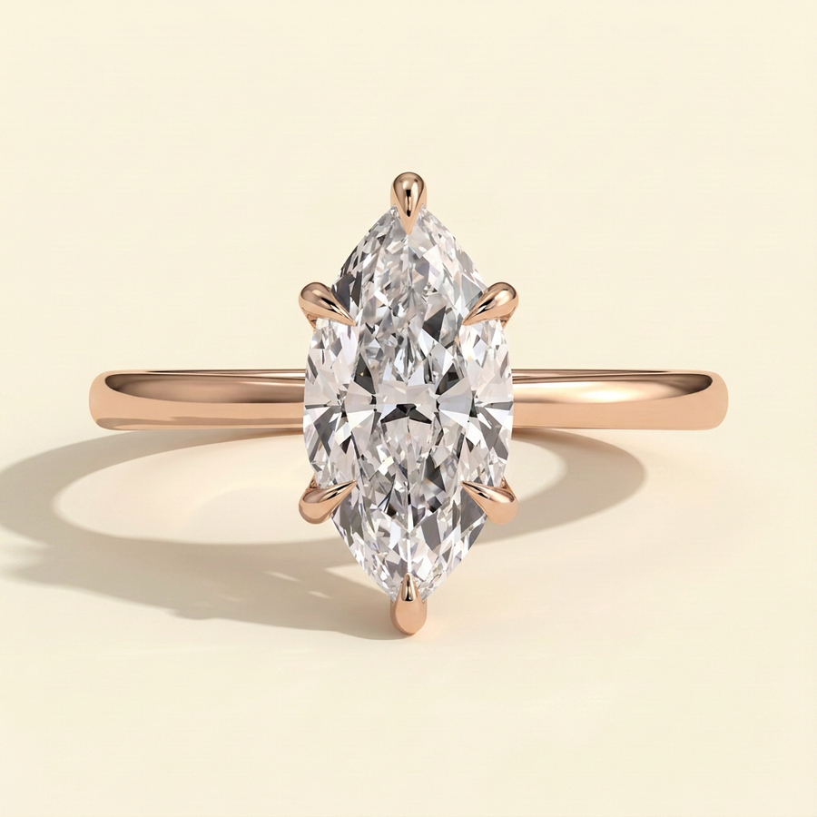 The Mira - Marquise Cut Lab Grown Diamond Six Claw Solitaire with Hidden Halo, Cathedral Setting Engagement Ring - Rose Gold