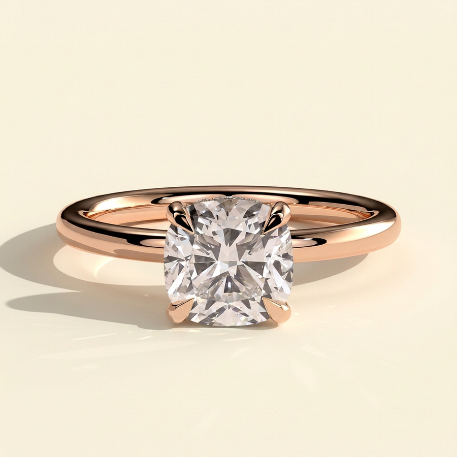 The Corina - Cushion Cut Lab Grown Diamond Hidden Halo Solitaire Engagement Ring - Rose Gold