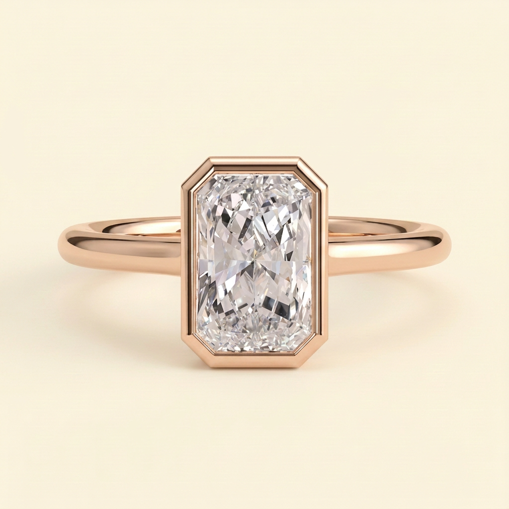The Kalina - Radiant Cut Lab Grown Diamond Bezel Set Solitaire with Open Cathedral Setting Engagement Ring