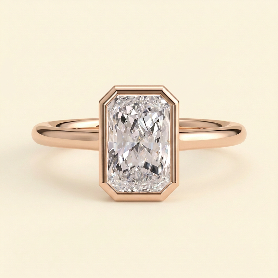 The Kalina - Radiant Cut Lab Grown Diamond Bezel Set Solitaire with Open Cathedral Setting Engagement Ring - Rose Gold