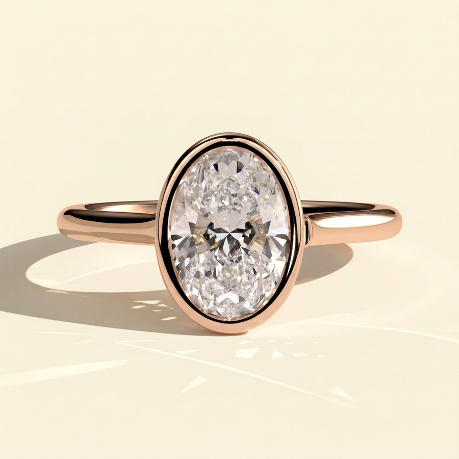 The Catena - Oval Cut Lab Grown Diamond Open Cathedral Bezel Set Solitaire Engagement Ring - Rose Gold