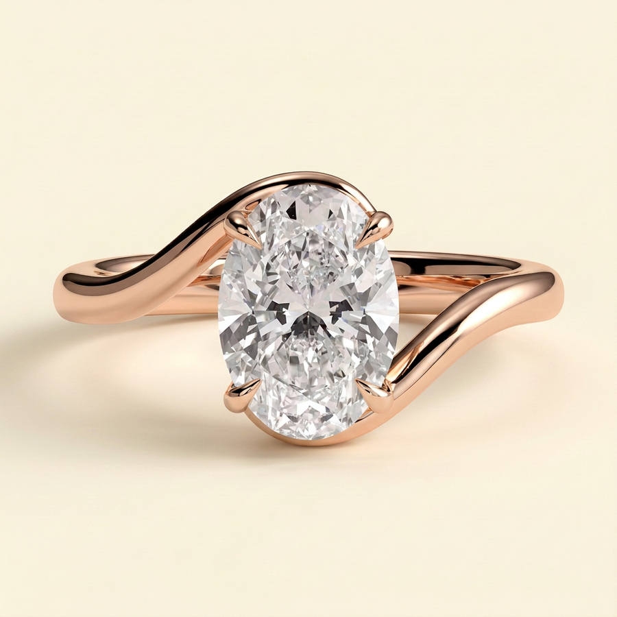 The Wren - Oval Cut Lab Grown Diamond Bypass Band Solitaire Engagement Ring - Rose Gold