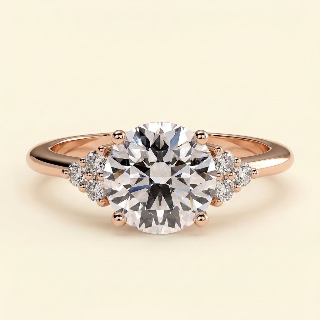 The Gioia - Round Cut Lab Grown Diamond Solitaire Engagement Ring with Round Shoulder Stones