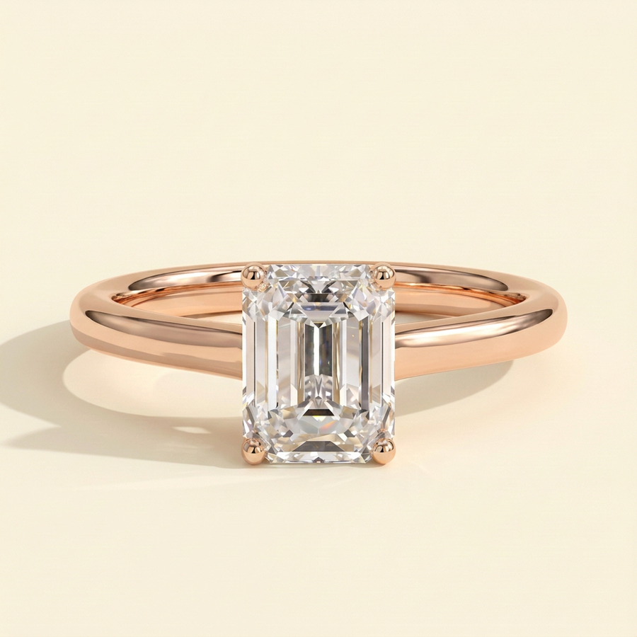 The Delia - Emerald Cut Lab Grown Diamond Four Claw Solitaire with Spiral Gallery Engagement Ring - Rose Gold