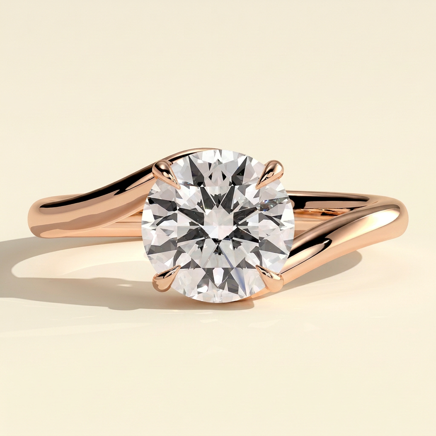 The Merope - Round Cut Lab Grown Diamond Bypass Band Solitaire Engagement Ring - Rose Gold