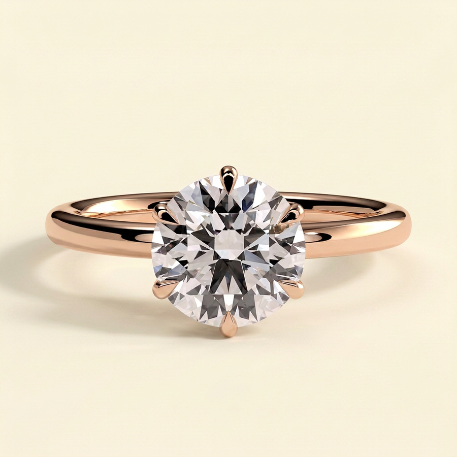 The Isla - Round Cut Lab Grown Diamond Six Claw Low Set Solitaire with Crown Gallery Engagement Ring - Rose Gold