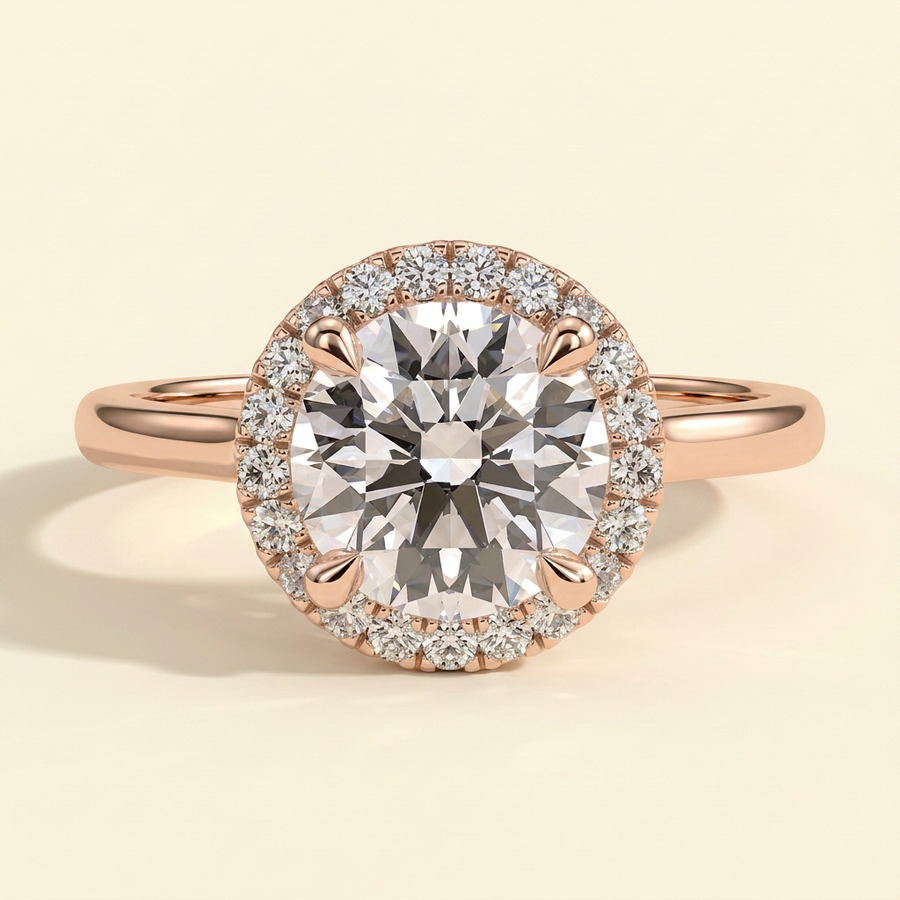 The Nara - Round Cut Lab Grown Diamond Halo with Cathedral High Setting Engagement Ring - Rose Gold