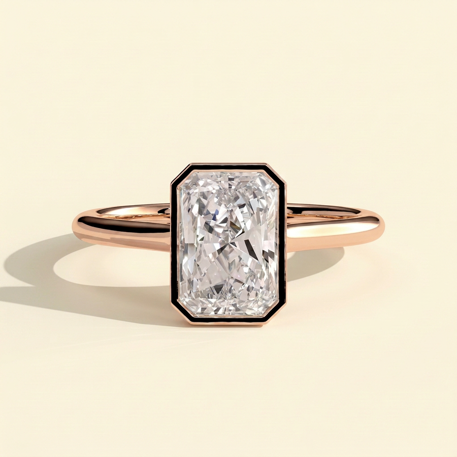 The Ravelle - Radiant Cut Lab Grown Diamond Bezel Solitaire Engagement Ring - Rose Gold
