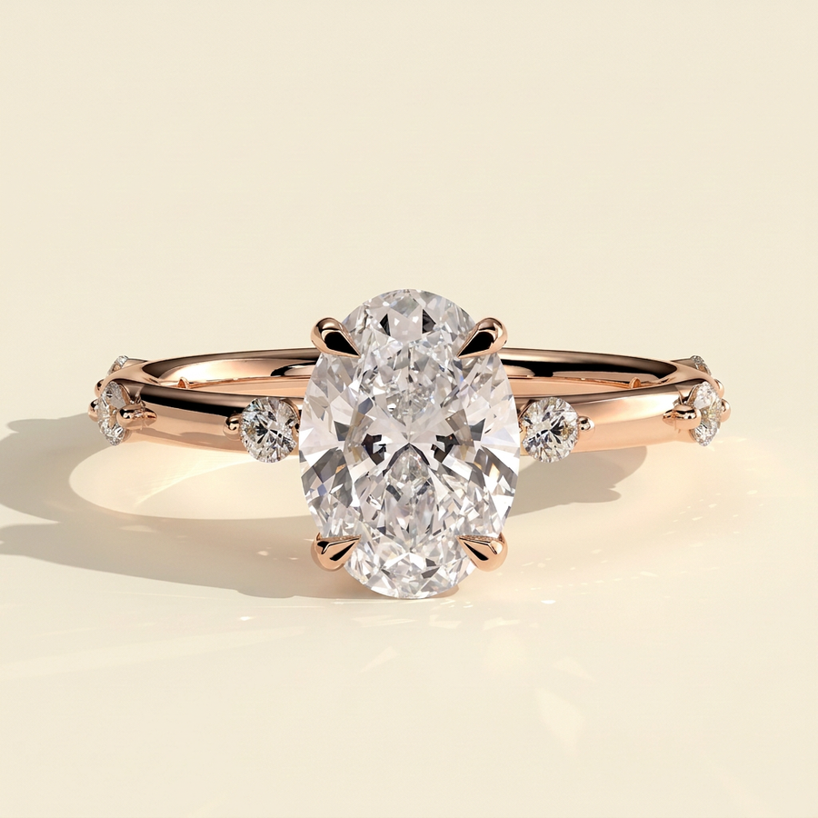 The Fiora - Oval Cut Lab Grown Diamond Solitaire with Hidden Halo Engagement Ring - Rose Gold