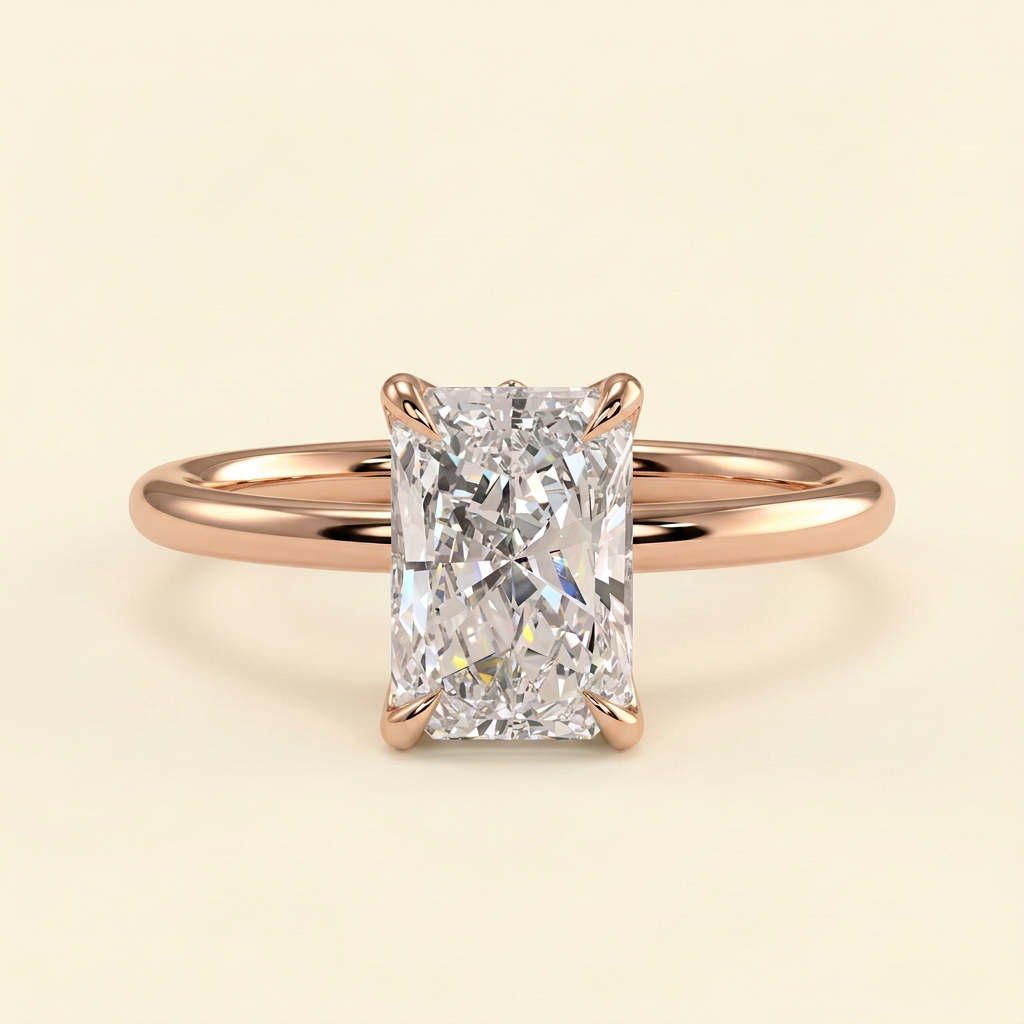 The Faye - Radiant Cut Lab Grown Diamond Solitaire Engagement Ring with Sculpted Accent Petal Gallery