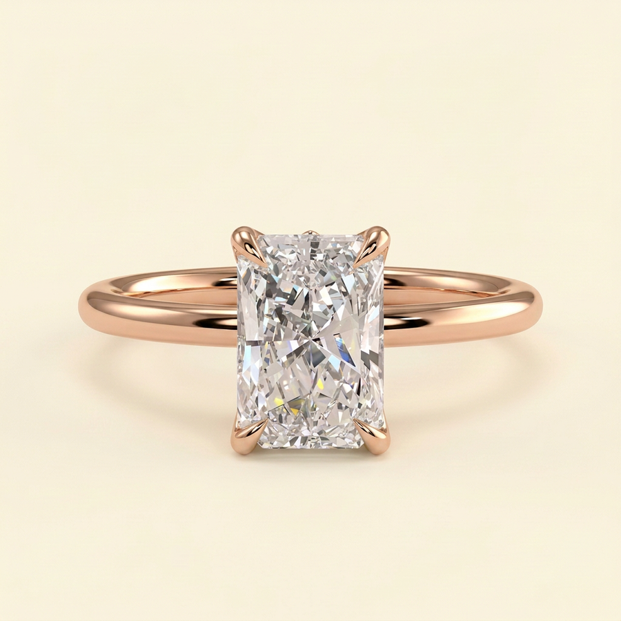 The Faye - Radiant Cut Lab Grown Diamond Solitaire Engagement Ring with Sculpted Accent Petal Gallery - Rose Gold