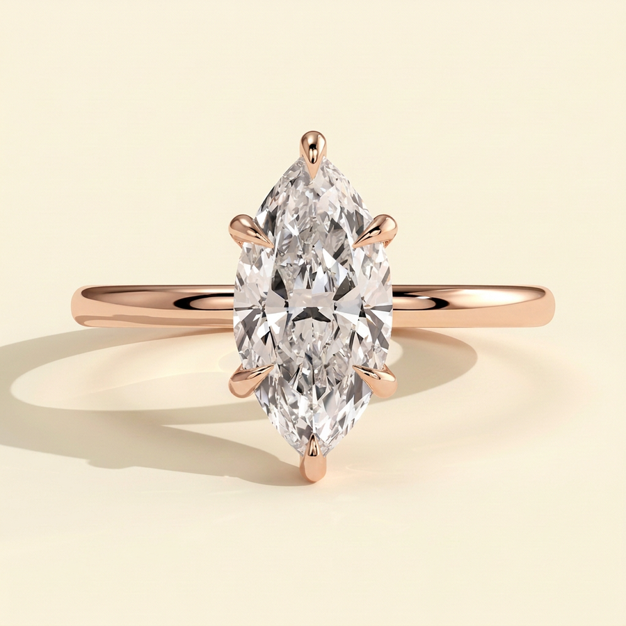 The Istra - Marquise Cut Lab Grown Diamond Six Claw Solitaire with Slim Band Engagement Ring - Rose Gold