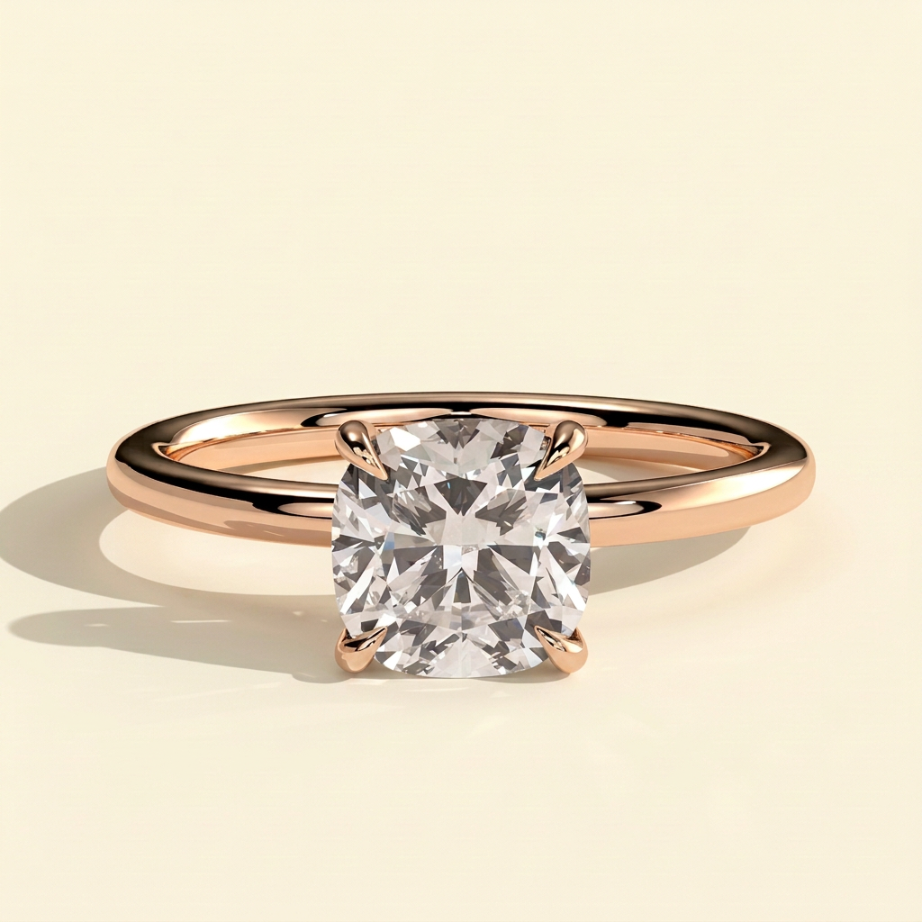 The Grazia - Cushion Cut Lab Grown Diamond Eagle Tipped Claw Solitaire with Clean Band Engagement Ring
