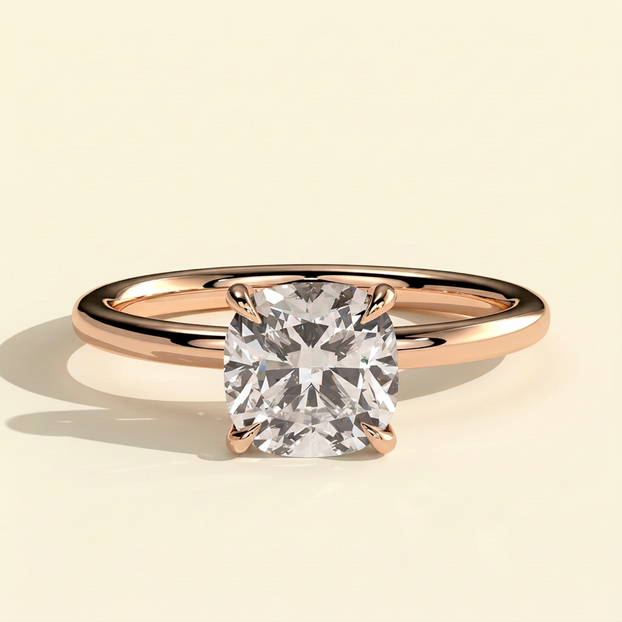 The Grazia - Cushion Cut Lab Grown Diamond Eagle Tipped Claw Solitaire with Clean Band Engagement Ring - Rose Gold