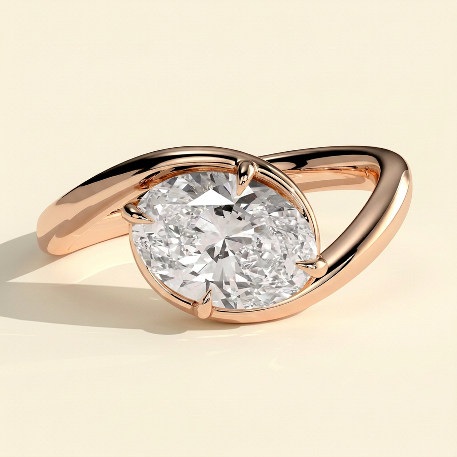 The Ostara - East West Oval Lab Grown Diamond Solitaire with Bypass Band Engagement Ring - Rose Gold