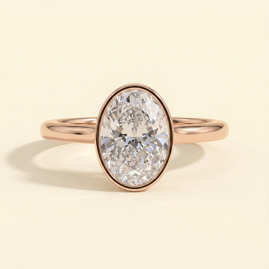 The Darina - Oval Cut Lab Grown Diamond Deep Bezel Solitaire with Hidden Halo Engagement Ring - Rose Gold